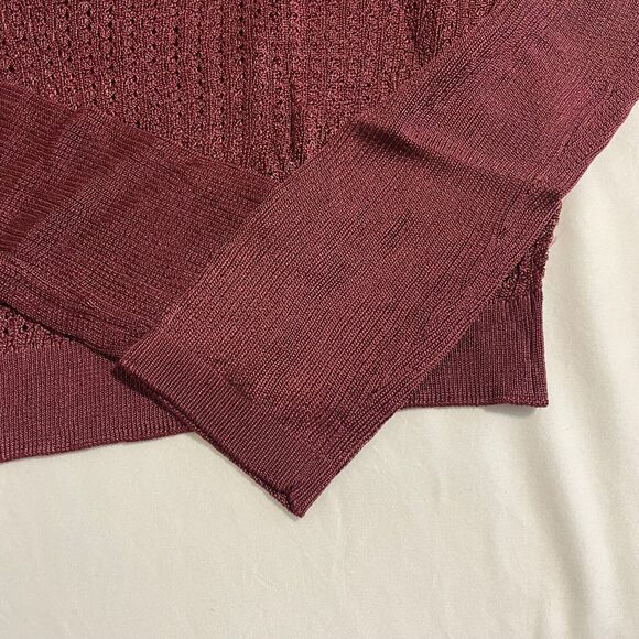Free People Shirt Womens Large NWT Open Knit H2O Crew Cropped Raw Garnet - Picture 10 of 13